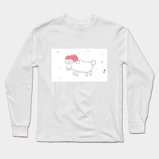 Sheep in Santa Claus hat, pet, xmas, holiday. Watercolor illustration on a winter theme, congratulations Long Sleeve T-Shirt